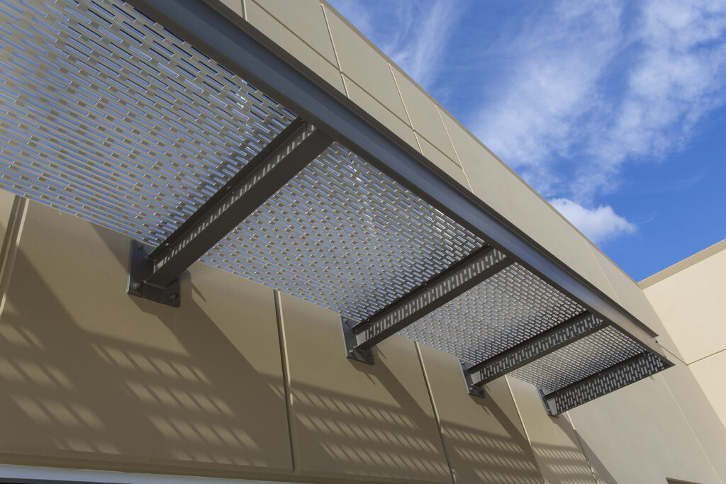 Aria510 sunshades provide accents to office building entrance